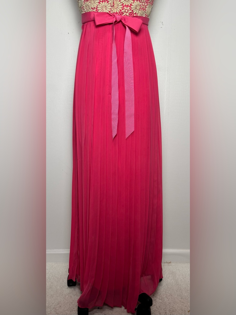 Lilly Pulitzer Pink Pleated Strapless Gold Lace Formal Gown Sz S - Picture 11 of 16